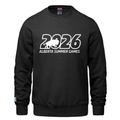 Black sweatshirt with 2026 Alberta Summer Games Bison logo and Charge Ahead above right cuff. 