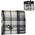Charcoal Plaid Blanket with 2026 Alberta Summer Games Bison Logo Embroidered . Carrying Case displaying full color bison logo. 