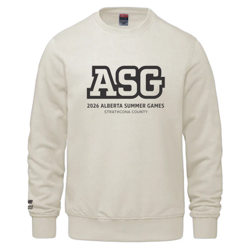 Ivory sweatshirt with AGS logo full front and Charge Ahead above right cuff. 
