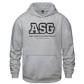Gray hoodie with the ASG 2026 Alberta Summer Games Logo in Black & Charge Ahead Logo above the right cuff - also in black
