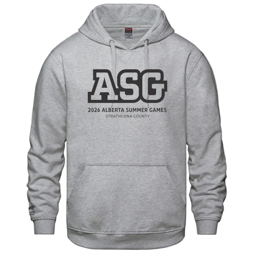 Grey Hoodie with ASG Logo on Front and Charge Ahead logo above right cuff. 