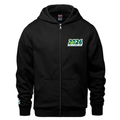 Youth full zip black hoodie with 2026 Games logo left chest and Charge Ahead logo above right cuff
