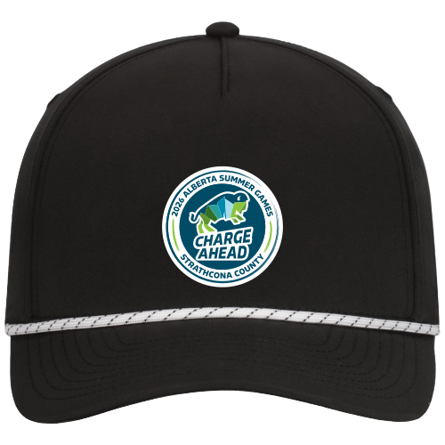 Black cap with round 2026 Alberta Summer Games Logo on a PVC Patch, Sewn 