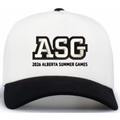White and black cap with 'ASG 2026 Alberta Summer Games' text on a white background