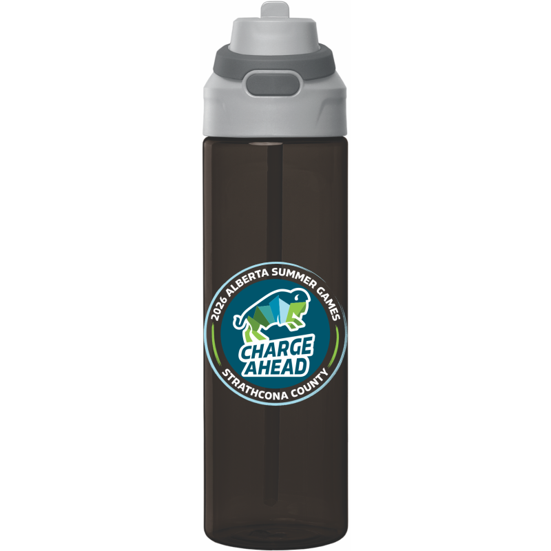 Black Water Bottle with Round Alberta Summer Games Logo 
