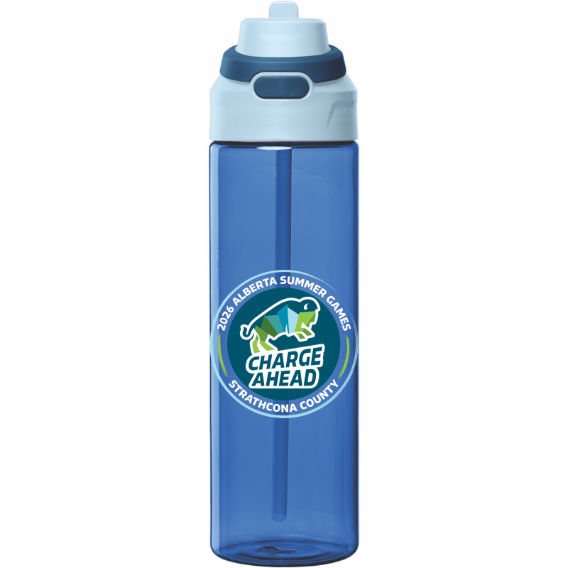 Blue Water Bottle with Round Alberta Summer Games Logo 
